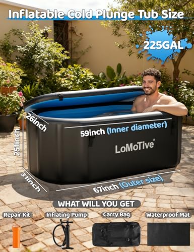 LoMoTive 67" Cold Plunge Tub for Ice Bath 225 Gallons - Inflatable Portable Bathtub for Athletes Ice Tub with Cover Pump Compatible with Water Chillers Large Ice Bath Tub 67"
