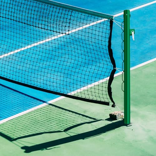 Otoolling Tennis Posts with Net Crank Outdoor Heavy Duty Professional Green Tennis Permanent Court Kit for Net Quick Fixation System Equipped with a Cable Reel(Round,42 inches)