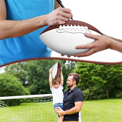 Liliful 2 Pcs Autograph Football Basketball Blank Official Size with 2 Stand 2 Signature Pen 1 Pump for Fantasy Trophy Anniversary Birthday Graduation(Size 9,2 Sides White Football)