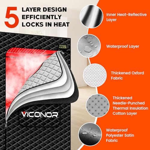 Viconor Infrared Sauna Box, Portable Steam Infrared Sauna Tent with Red Light Therapy for Home, Full Body Steam Indoor Sauna Box for Relaxation, 3L/1200W Steamer, 9 Levels Heat, Timer, Folding Chair