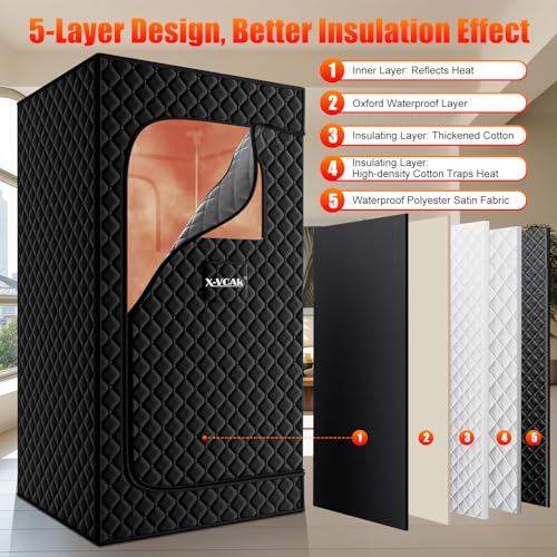 X-Vcak Upgraded Portable Sauna Box for Home，Relaxation, Steam Sauna for Home with Steamer, Remote Control, Folding Chair, 9 Levels