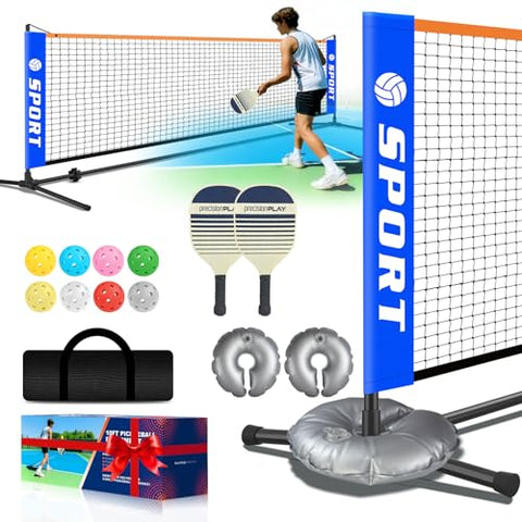 Pickleball Net for Driveway, Portable Pickleball Net Set with Paddles, Water Bags,Portable Outdoor Pickleballs, Mini Pickleball Net, Carry Bag,10FT PickleBalls Net Weather Resistant Steady Metal Frame