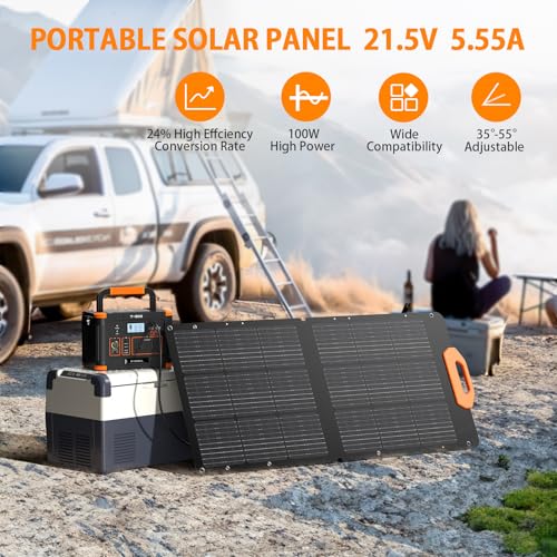 GRECELL 100W Solar Panel, 21.5V Portable Foldable Solar Panel 24% High Efficiency with Fast Charger and Adjustable Kickstand for Power Station, Solar Cell Charger for Outdoor Camping RV Van Travel