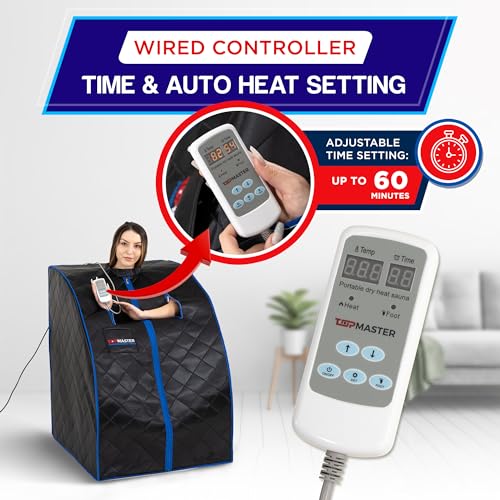 TopMaster Foldable Infrared Sauna, Portable Sauna for Home, Sauna Tent Sauna Box Portable, Indoor Portable Sauna with Foldable Chair, Wired Controller - Sauna Box for Home 1050W Power, Max 140°F Black