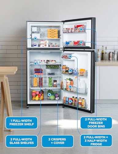 Commercial Cool 20 Cu. Ft. Top Mount Refrigerator with Ice Maker, 2-Door Refrigerator with Top Freezer, Freezer with Icemaker and Adjustable Temperature Control, Energy Star Certified, Black