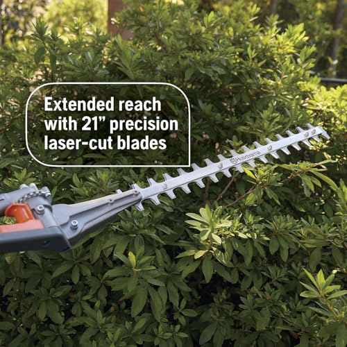 Husqvarna 122LKH Gas Hedge Trimmer, Multi-Purpose Tool with Hedge Trimmer Attachment, 21-Inch Cutter Bar with Double-Sided, Double Reciprocating Blades, 970796101