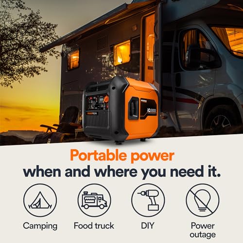 Generac 3,500-Watt Gas Powered Portable Inverter Generator - Electric Start - Lightweight Enclosure - Ultra-Quiet Operation - Produces Clean, Stable Power - Great for Home Backup, Camping, and RV Use