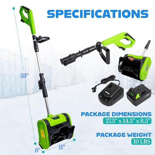 Cordless Snow Shovel, 20V Battery Powered Snow Blower, Lightweight Electric Snow Thrower with Adjustable Handle, Directional Plate, Perfect for Patios, Decks, Walkways, and Driveways (10 INCH)