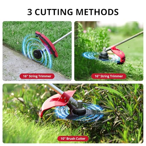 AMERISUN 26cc Gas Weed Wacker, Brush Cutter Trimmer Weed Eater 2 in 1, 2 Cycle Air-Cooled Engine 10'' Brush Blade 16'' Cutting Width with Rubber Handle & Shoulder Strap Efficient for Yard Garden