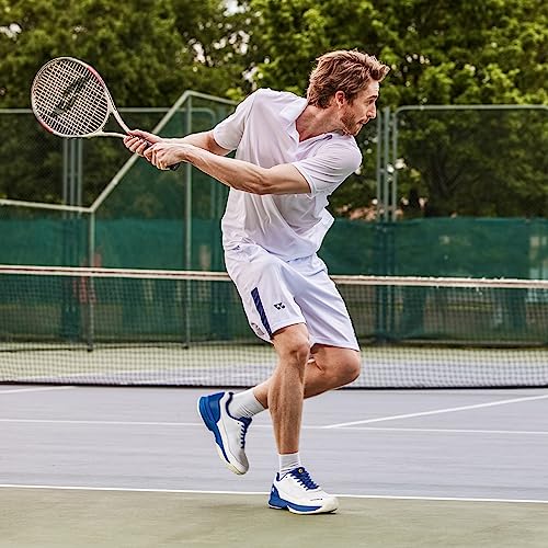FitVille Wide Pickleball Shoes for Men White Tennis Shoes Sneakers for All Court Racquetball Athletic Shoes for Racquet Sport | Arch Support & Wide Toe Box (10.5 Wide, Royal Blue & White)