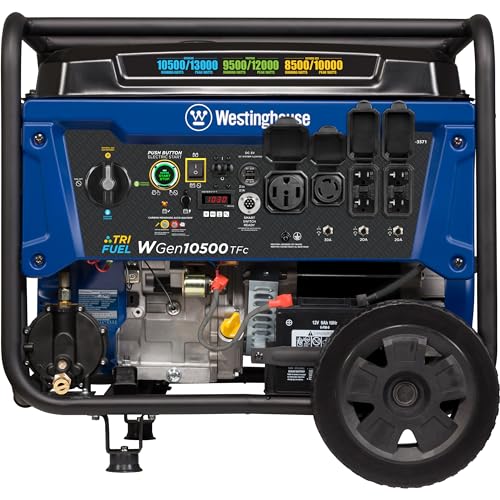 Westinghouse 13500 Peak Watt Tri-Fuel Home Backup Portable Generator, Remote Electric Start, Transfer Switch Ready, Gas, Propane, and Natural Gas Powered