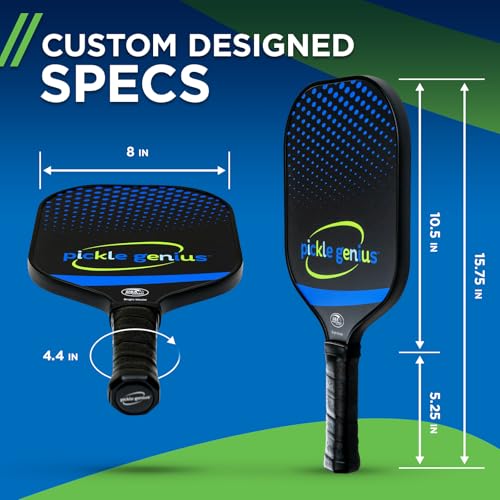 Pickle Genius Quiet Pickleball Paddle – USAPA Approved Carbon Fiber with Grit – 8oz Pickleball Racket for Adults – Honeycomb Core Vibration Dampening for Spin, Control & Tennis Elbow Relief