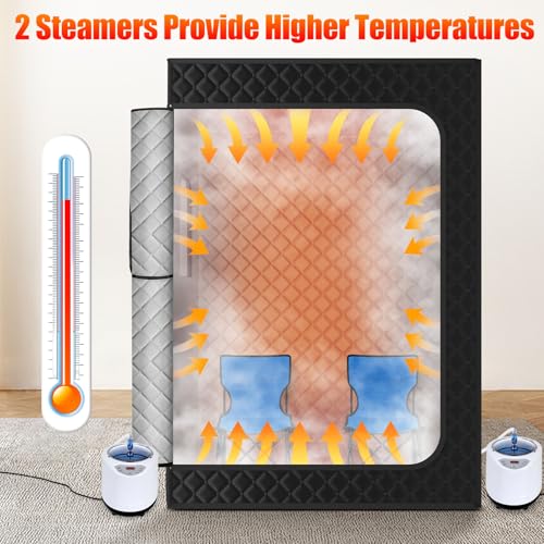 X-Vcak 2 Person Sauna, Extra Large Sauna Box, Portable Steam Sauna Tent with 2 Steamers, 2 Folding Chair, 71”x 49”x 36”, Black