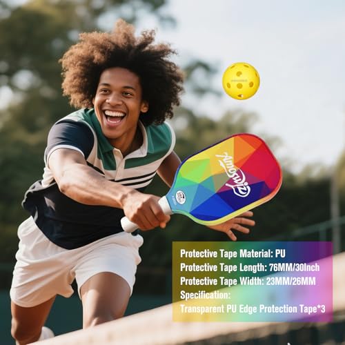 Amoswiz Pickleball Edge Guard Tape, Clear Pickleball Protection Tapes 3 Pcs, No Wrinkling, Suitable for 13MM & 16MM & 20MM Thicknesse Paddles 23MM Width