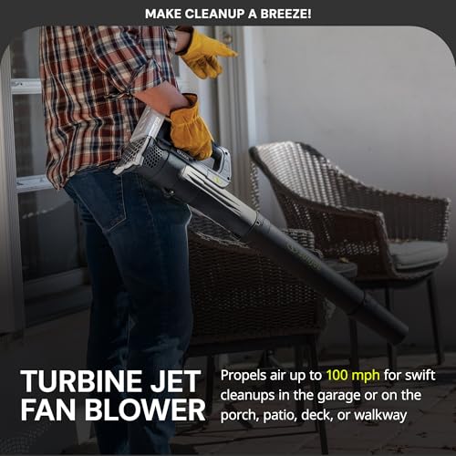 Sun Joe 24-Volt Cordless Compact Turbine Leaf Blower, 100 MPH Air Speed, 280 CFM Airflow