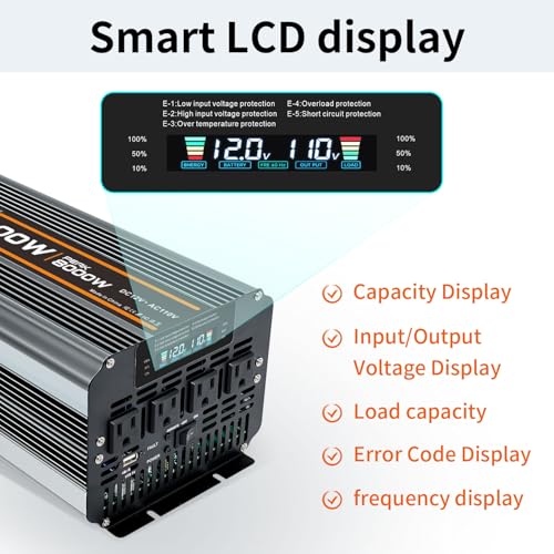 4000w Power Inverter DC 12V to AC 110V/120V Converter with 8000w Peak.Comes with LCD Display, Wireless Controller,4AC outlets 1USB.RV Inverter,Suitable for Camping,and Off-Grid Solar Inverter Systems