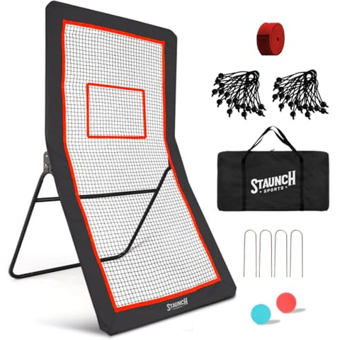 Staunch Sports 4x7ft Lacrosse Rebounder for Backyard, Fields or Indoors - Strong Rebounder Net with 5 Rebound Angles, Neon Target Strap, and 2 Balls - Durable and Versatile Lacrosse Training Equipment