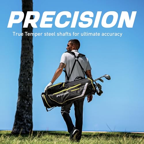 Precise M8 Men’s 17-Piece Golf Set – Driver, Woods, Hybrids, Irons (6-SW), Putter, Stand Bag, 4 Headcovers and Rainhood – K-G Lite Kevlar Shafts - Right Hand, Regular Size