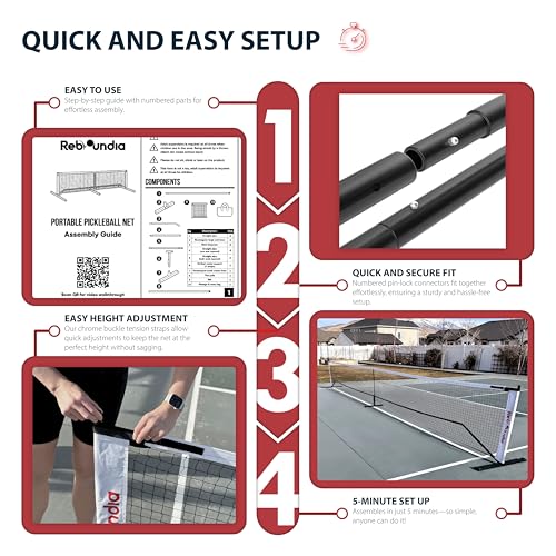 Reboundia Portable Pickleball Net System - Official Regulation Size Pickle Ball Net for Outdoor and Indoor Use Durable and Lightweight Pickleball Nets for Competitive and Recreational Play
