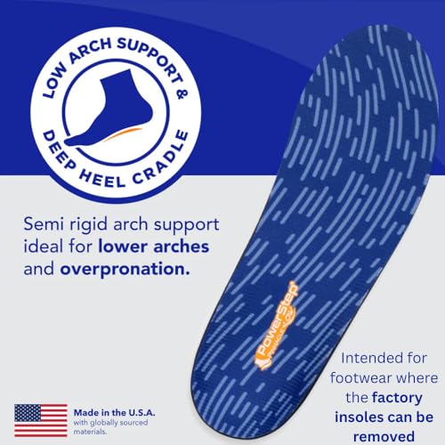 PowerStep Pinnacle Low, PowerStep Insoles, Flat Feet, Plantar Fasciitis Relief, Overpronation, Arch Support, Heel Pain, All Day Comfort, Pain Relief, Made in USA (Men's 10-10.5 / Women's 12)