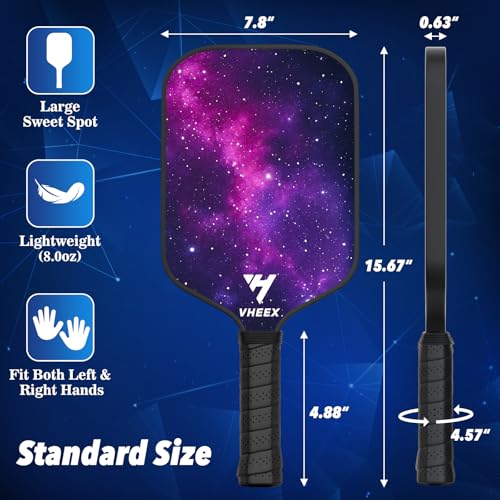 VHEEX Pickleball Paddles Set of 4, Carbon Fiber Pickle Ball Paddle Set, Lightweight Indoor Outdoor Play Rackets Equipment 4 Pack with 4 Balls & Bag Family Beginner Easter Gift Men Women Kids Adult