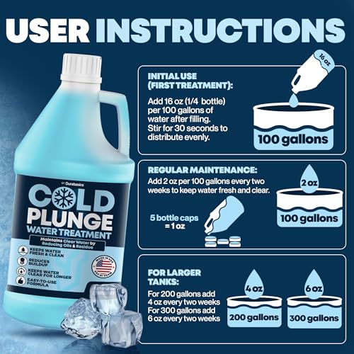 Durabasics 3in1 Cold Plunge Water Treatment – Helps Maintain Clear, Fresh-Looking Water | Cold Plunge Cleaner & Water Stabilizer | 64 -Week Supply | Easy to Use | Ice Bath Water Treatment – 64 oz