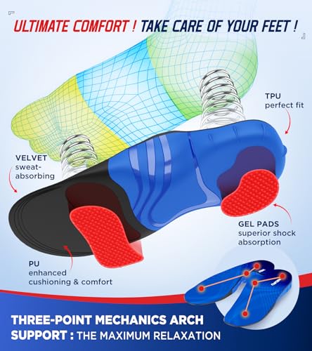 NEUPU 240+lbs Plantar Fasciitis Insoles Men Women, Comfort Heavy Duty High Arch Support Insoles for Pain Relief Absorb Shock, Work Boot Shoe Inserts Orthotic for Flat Feet, Pronation, Heel & Foot Pain