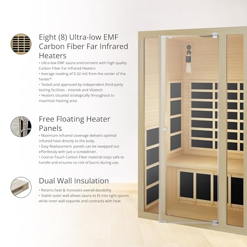 JNH Lifestyles Ensi+ 2-Person Home Infrared Sauna with Color & Red Light Therapy, Ultra-Low EMF - Indoor Personal Luxury Spa for House and Gym
