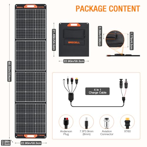 200W Portable Solar Panel for Power Station Generator, 12V/24V Flexible Foldable Solar Panel Kit Lightweight High-Efficiency Solar Charger Power Backup for Outdoor Van Camper Boat Caravan Off-Grid