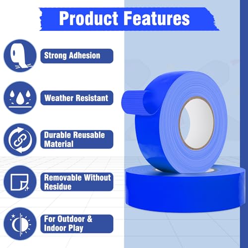 HolderProf 2 in x 77 yd Pickleball Court Tape, 230 Feet Long Pickleball Court Marking Kit - Multipurpose Pickleball Tape for Games Activities Court Blue