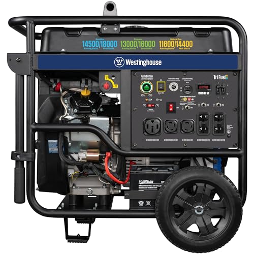Westinghouse 18000 Peak Watt Tri-Fuel Home Backup Portable Generator, Remote Electric Start, Transfer Switch Ready, Gas, Propane, and Natural Gas Powered, CO Sensor