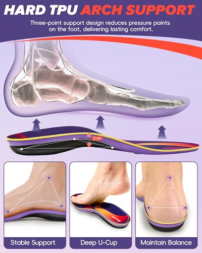 Professional Medium Arch Support Shoe Inserts, Over 230+ lbs Plantar Fasciitis Insoles for Women and Men, Flat Feet Orthotics Insert Athletic Shoe Insole