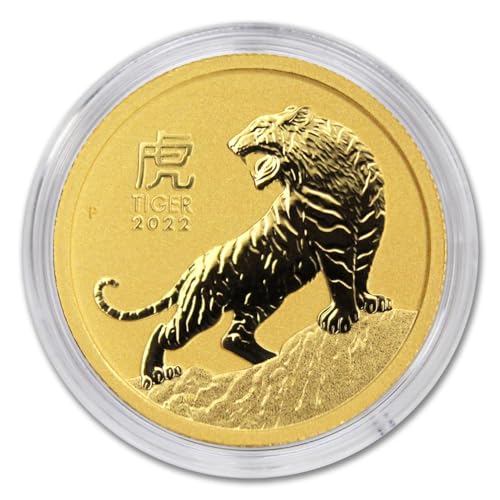 2022 P 1/20 oz Gold Australian Lunar Series III Year of the Tiger Coin Brilliant Uncirculated (BU) in Capsule with Certificate of Authenticity $5 BU