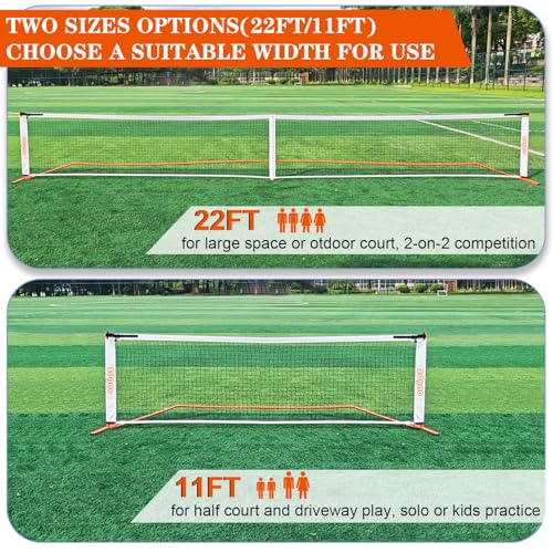 Portable Pickleball Net, Regulation Size 22FT and 11FT Half Court Size 2-in-1 Pickle Ball Net with 2 Pickleballs and Carry Bag for Driveway, Backyard, Street, Weather Resistance Steady Steel Frame
