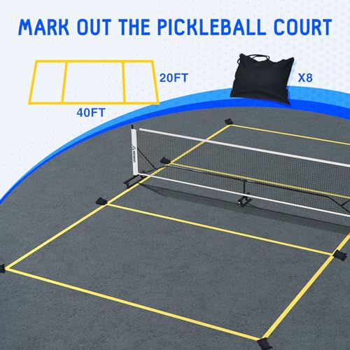 Patiassy Pickleball Net Set with Wheels and Pickleball Court Marking Kit 22 FT Regulation Size Portable Pickleball Nets with Net Tension Adjuster, 8 Sandbags for Outdoor Indoor Driveway (White)