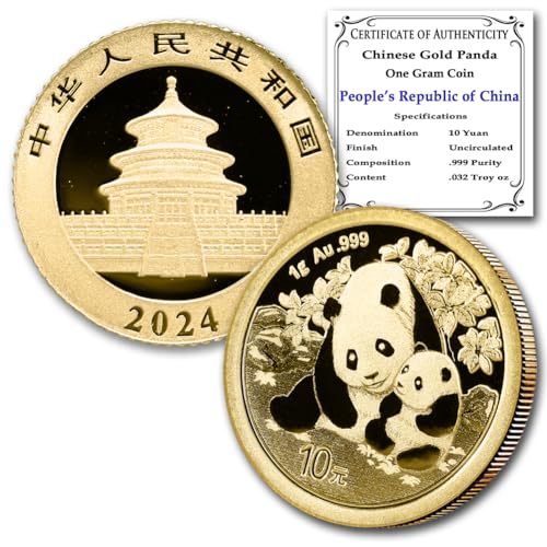 2024 1 Gram Gold Chinese Panda Coin Brilliant Uncirculated with Certificate of Authenticity 10¥ BU