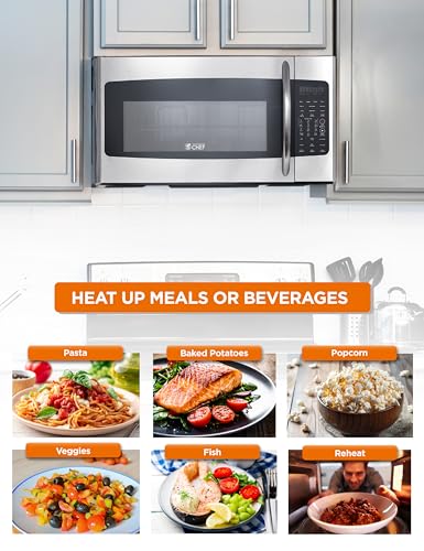 Commercial Chef 1.7 Cu. Ft. Over-The-Range Convection Microwave Oven, 1000 Watt Microwave with 10 Power Levels, 1400W Convection Oven with Air Fryer，CHMRC17GS, Stainless Steel