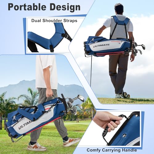 Tangkula 10 Pieces Men's Complete Golf Clubs Set Right Hand, Includes 460cc Alloy #1 Driver & #3 Fairway Wood & #4 Hybrid & #6/#7/#8/#9/#P Irons & Putter, Golf Club Set,Blue