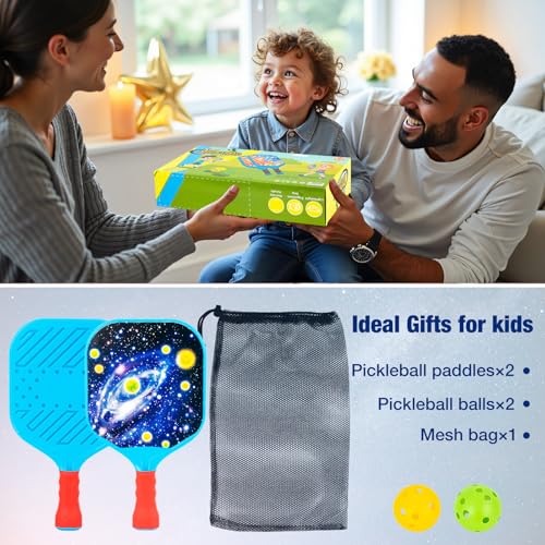 Qrooper Kids Pickleball Paddles Set of 2 Lightweight Design Small Grip for Easy Control Outdoor Indoor Games for Kids Ages 4-12 Beach Yard Lawn Camping Toys for Boys Girls Beginner Basket Stuffers