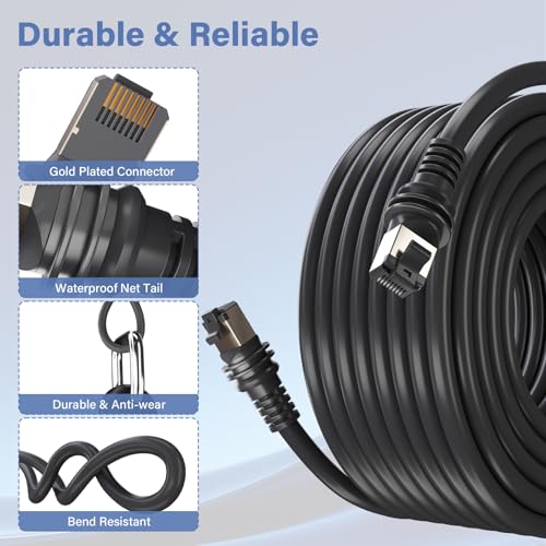 Adoreen Waterproof Starlink Gen 3 Cable 100 FT for Standard V3 & Mini, 26AWG FTP RJ45 Ethernet Replacement Extension Cable, LLDPE, UV Resistant for Rectangular Satellite Dish Outdoor-Gray+ Ties