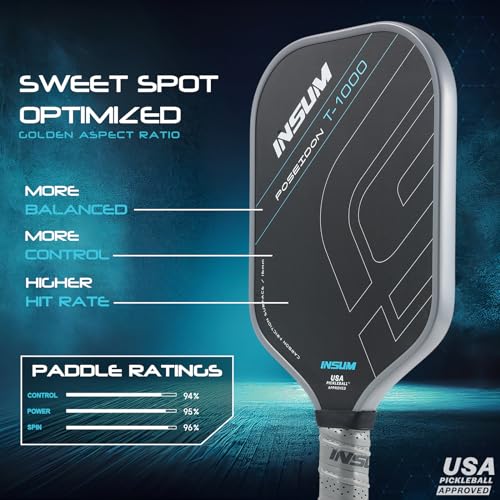 INSUM Pickleball Paddles, T1000 Carbon Fiber Pickleball Paddle with Power Polymer Core, USAPA Approved, Pro Pickleball Rackets for Ultimate Spin & Consistency, Come with Cover