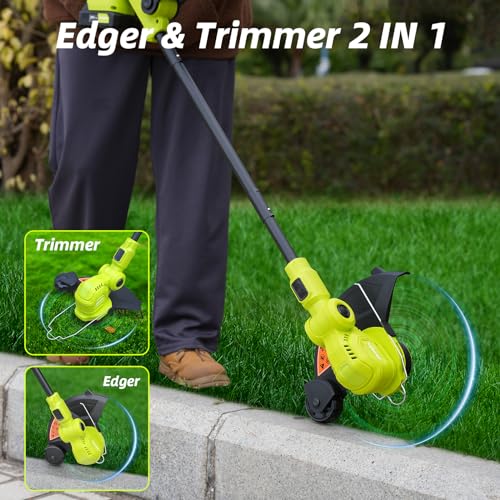 JAGROM 12-inch 20V Cordless String Trimmer with Charger, 2 X 2.0Ah Battery Powered with Auto Line Feed, Lawn Edger with 8 Pcs Grass Cutter Spool Line and 2 Spool Cap