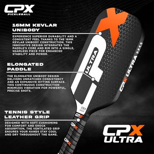 CPX Ultra Series Fiber-Reinforced Friction Surface Pickleball Paddle - 16mm Polypropylene Honeycomb Core, Lightweight for Speed (Titanium)