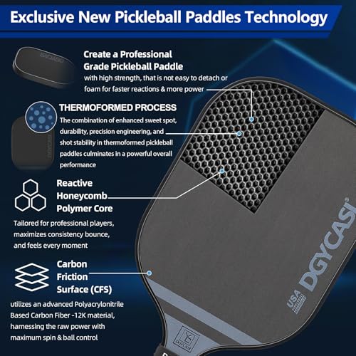 YC DGYCASI 16mm Pickleball Paddles Professional, 2026 USAPA Approved T700 Carbon Fiber Surface Pickle Paddle(CFS), Polypropylene Lightweight Honeycomb Core, Cushion Comfort Grip, with Cover Case Black