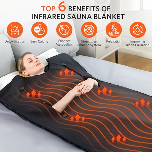 RRGFB Portable Infrared Sauna Blanket, Detox & Relaxation at Home, Adjustable Timer 20-60 Min, Temperature Range 86-158℉, 6 ft x 2.6 ft, Oxford Fabric