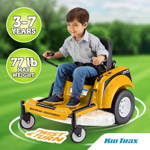 Kid Trax 12V Zero Turn Lawn Mower Tractor Toy - Riding Lawn Mower, Outdoor Toys, Kids Electric Car, Ride On Tractor, Dual Handle, Twist and Turn, Speed to 3MPH, Max Weight of 77lbs, Age 3-7, Yellow