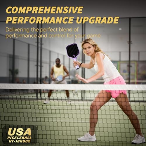 Pickleball Paddles, 18K Raw Carbon Fiber Pickleball Paddle High Grit & Spin with PP Honeycomb Core 16mm Thickness and Thermoformed Elongated Shape, Increased Power for Ultimate Spin & Consistency