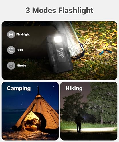 Solar Power Bank 38800mAh with 4 Solar Panels, Portable Charger USB C 18W Fast Charging for iPhone Samsung, IP67 Waterproof Outdoor External Battery Pack with Flashlight/SOS/Strobe (Black, 38800mAh)