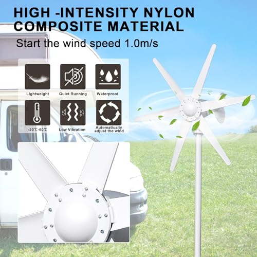 OSKOPWRC 800W Wind Turbine Generator Kit, 6-Blade 12V/24V Wind Energy System, Durable Electromagnetic Power Generator for Home, RV, and Off-Grid Use White