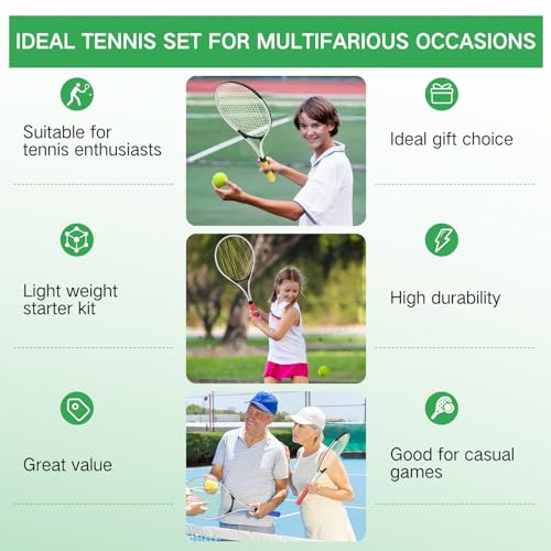 Motionchic 12 Pcs Tennis Rackets for Adult Recreational 12 Players 27'' Tennis Racket Set with 6 Balls Lightweight Tennis Rackets Bulk for Women Men Tennis Training and Beginner with Overgrip and Bag